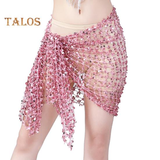 

Шарф для танца живота, юбка-халат с пайетками, мини-юбка с вырезом, пояс для восточного индийского танца, карнавальный костюм, аксессуар для выступлений розовый