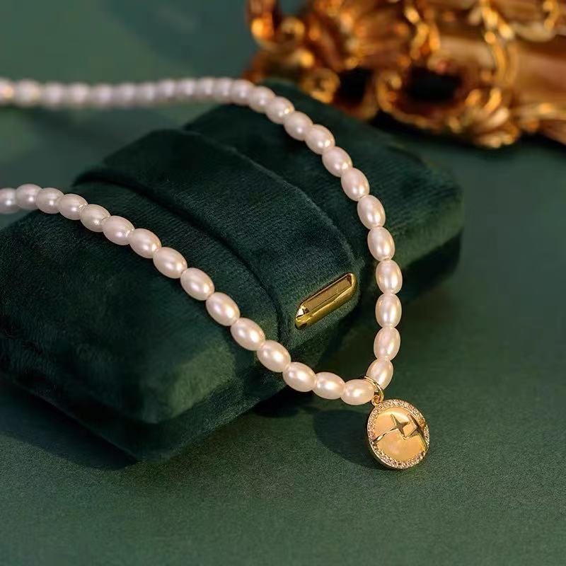 Pearl Necklace Women'S Opal Star Pendant Design Year High Temperament Clavicle Neck Chain