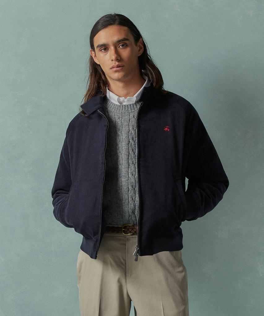 BROOKS BROTHERS Corduroy Harrington Jumper (Navy) (Bbopmbg302)
