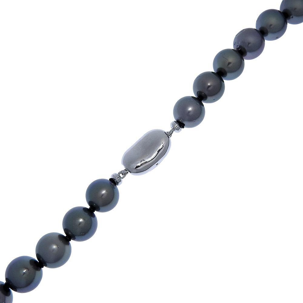 Pearl Necklace Black Cultured Pearl/Silver 77.1g Women Used