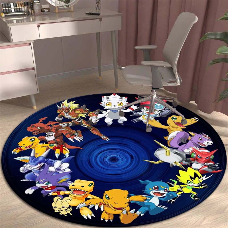 Runder Teppich mit Digimon-Motiv, geeignet zur Dekoration von Wohnzimmern, Schlafzimmern, Sofas und Spielzimmern; rutschfester Teppich für Kinder.999