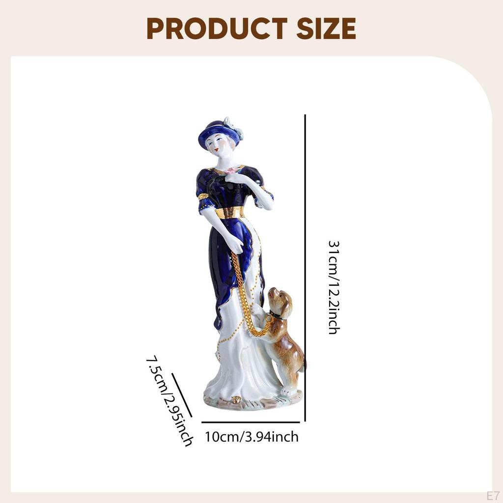 Ceramic Lady and Dog Statue Girl Figurine Collection Elegant for Cabinet Living Room