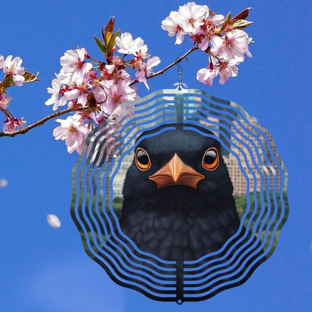 Metal Wind Spinner with Town Crow Design 3D Hanging Decor for Indoor Outdoor Garden Yard Patio No Power Needed Easy to Install