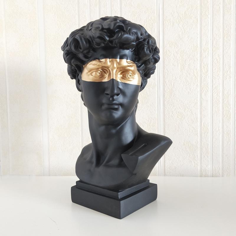 28cm Blindfolded David Resin Art Head, Plaster-Style European Desktop Sculpture Ornament
