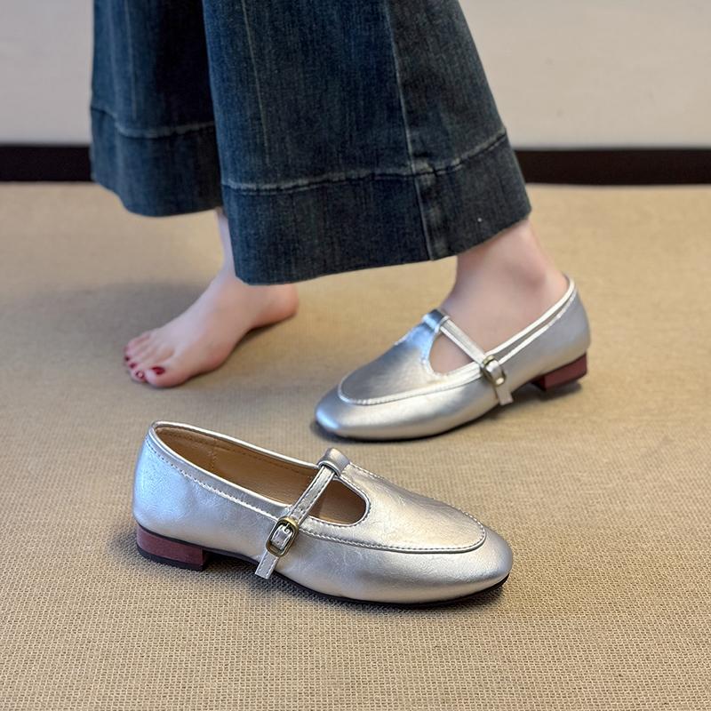 Women's Square Toe Low Heel Single Shoes Autumn Shallow Mouth One Strap Waterproof Non-Slip Low Top Shoes