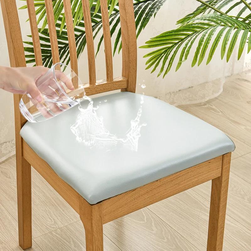 Waterproof PU Leather Seat Covers for Dining Chairs Stretch Dining Room Chair Seat Covers Kitchen Chair Seat Covers Protectors