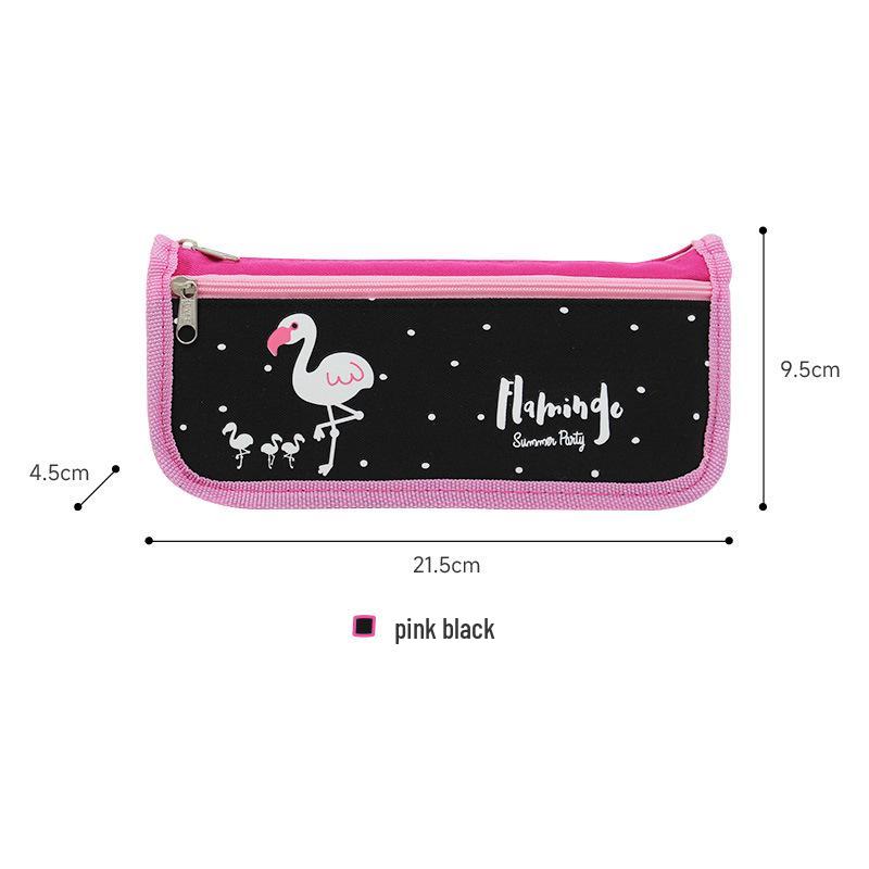 Flamingo Double Zipper Pencil Case - Large Capacity Stationery Box with Cute Pattern