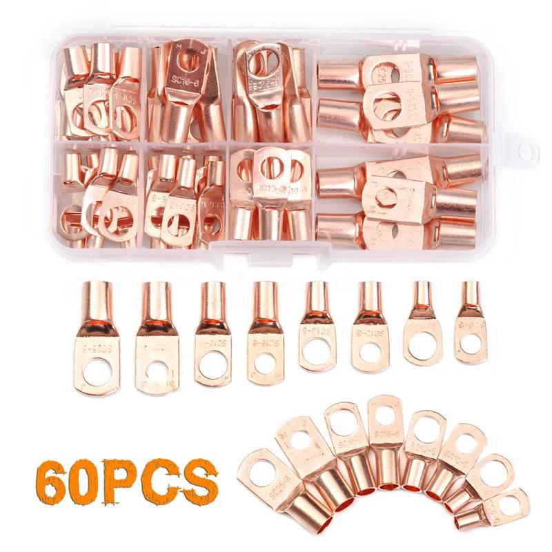 

60PCS Tinned Copper SC Terminals Kit SC6-SC25 Ring Connectors for Bare Wire Crimped & Soldered Cable Connections