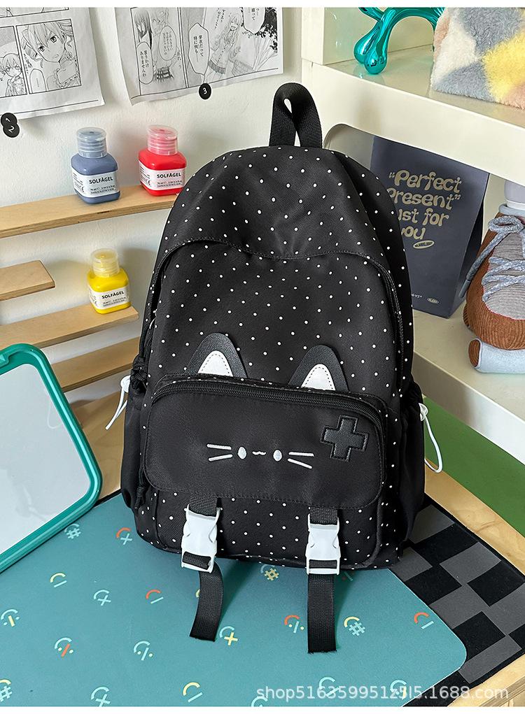 Schoolbag Korean version cute cat backpack large capacity junior high school high school student schoolbag girl campus wind polka dot backpack