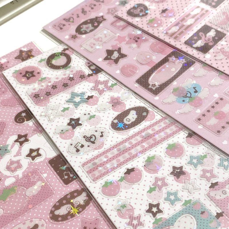 New Cute Musical Note Strawberry Glitter Sticker For Phone Camera Luggage Journal Sticker DIY Decoration Stationery Sticker Gift