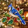 Winter Bird Gift for Friends Christmas Ornament, 2D Acrylic Hanging Decor with Gold Edge, Festive Garlands Red Hummingbird Blue Jay, Holiday