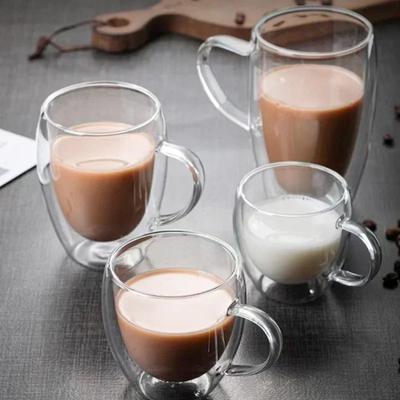 4 Sizes Heat Resistant Clear Double Wall High Borosilicate Glass Mug with Handle Coffee Milk Juice Water Cup Espresso SGlass