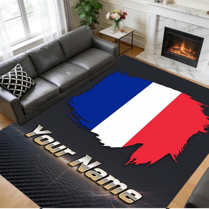 Crystal Velvet Rug Custom Name Text, Soft Non Slip Floor Mat Home DecorFrance national football team