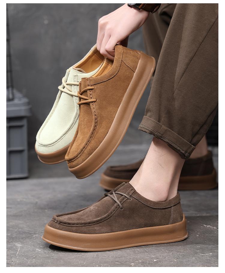 Fashion Men's Suede Leather Lace-Up Low-Top Sneakers Spring Breathable Comfortable Casual Shoes Lightweight Korean Fashion for Commuting
