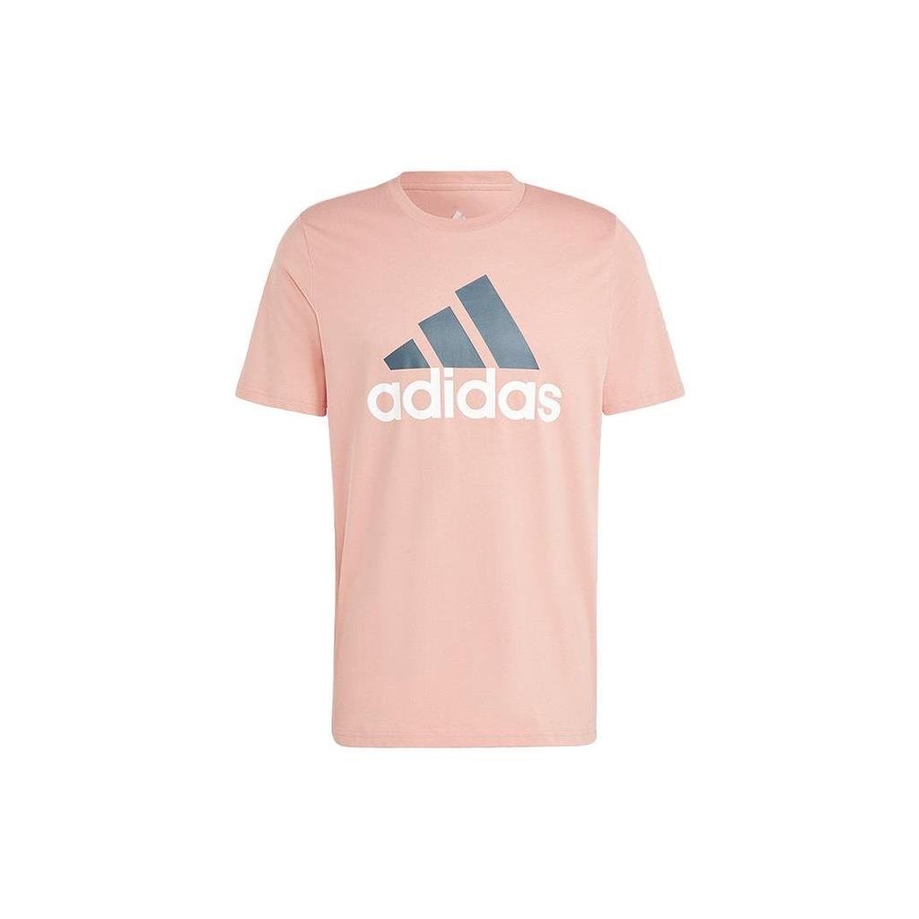 Adidas Logo Print Ribbed Crew Neck Sport Quick-Drying Short Sleeve T-Shirt American Retro Dopamine Men Tops Pink IJ8577