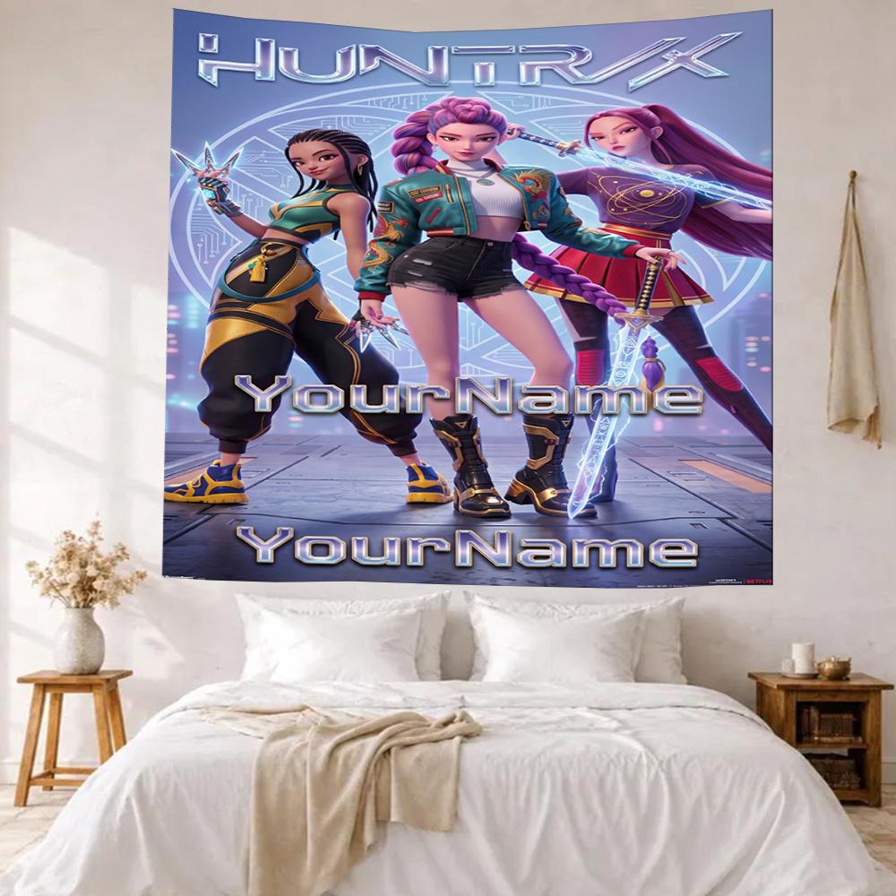 Demon Hunter Girls Custom Your Name Wall Decor Tapestry Art For Pet Memorial Birthdaywedding Party Backdrop Family Gift