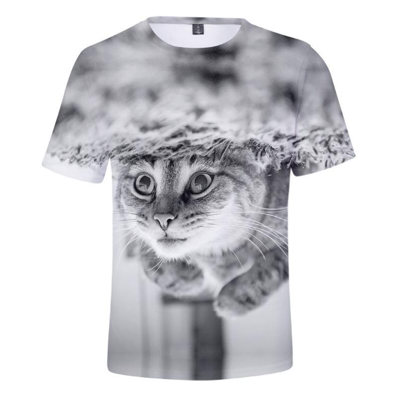 Children's Cat Adult 3D Printed Short Sleeve Men's Street Trend 3D Color Printed Short Sleeve T-shirt Tops & T-shirts (men’s)