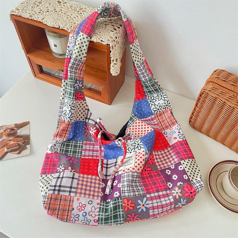25 Corduroy plaid double-sided back shoulder bag large-capacity vest bag student class bag