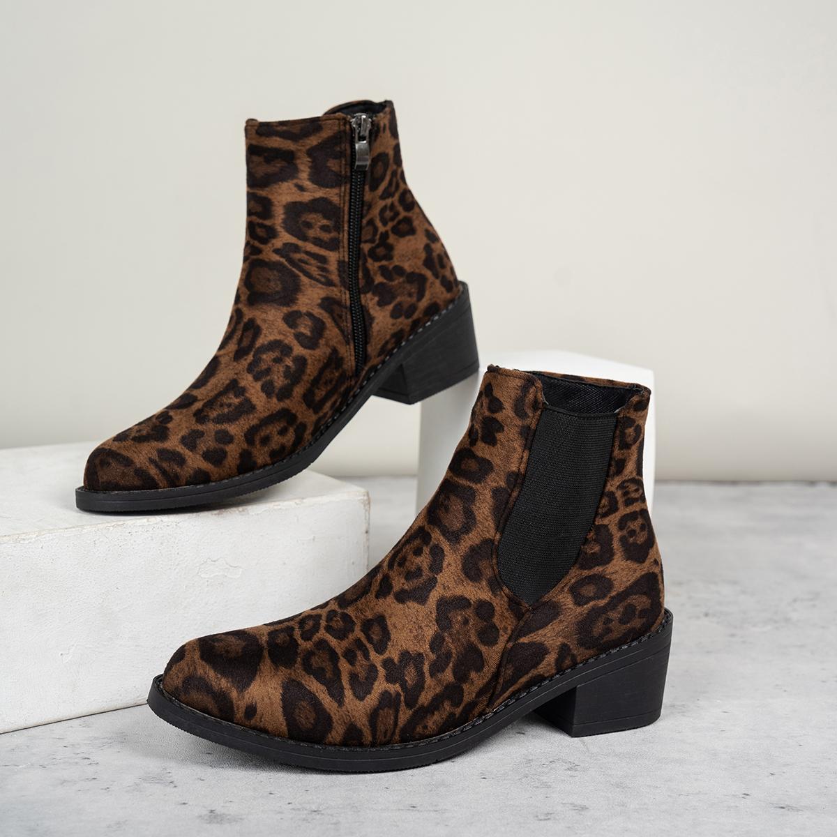 

Женские леопардовые ботинки Chelsea Snow Ankle Boots Brand High Heels Shoes Winter 2025 Trend Goth Party Casual Cozy Chunky Botas Mujer 43 коричневый