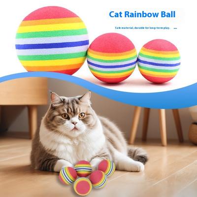 Rainbow Toy Ball, Cat Solid Elastic Ball Pet Supplies Kitten Puppy Ball Toy Cat Ball EVA Floating Water