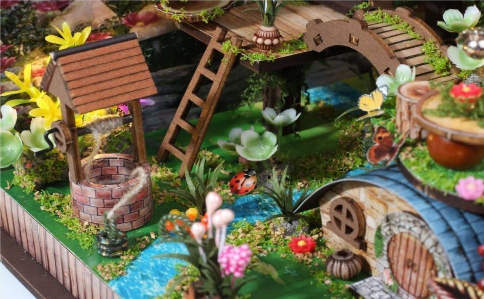 Sofiey Miniature Dollhouse Kit with Manual and Music Box Secret Forest and Animal Figures Included
