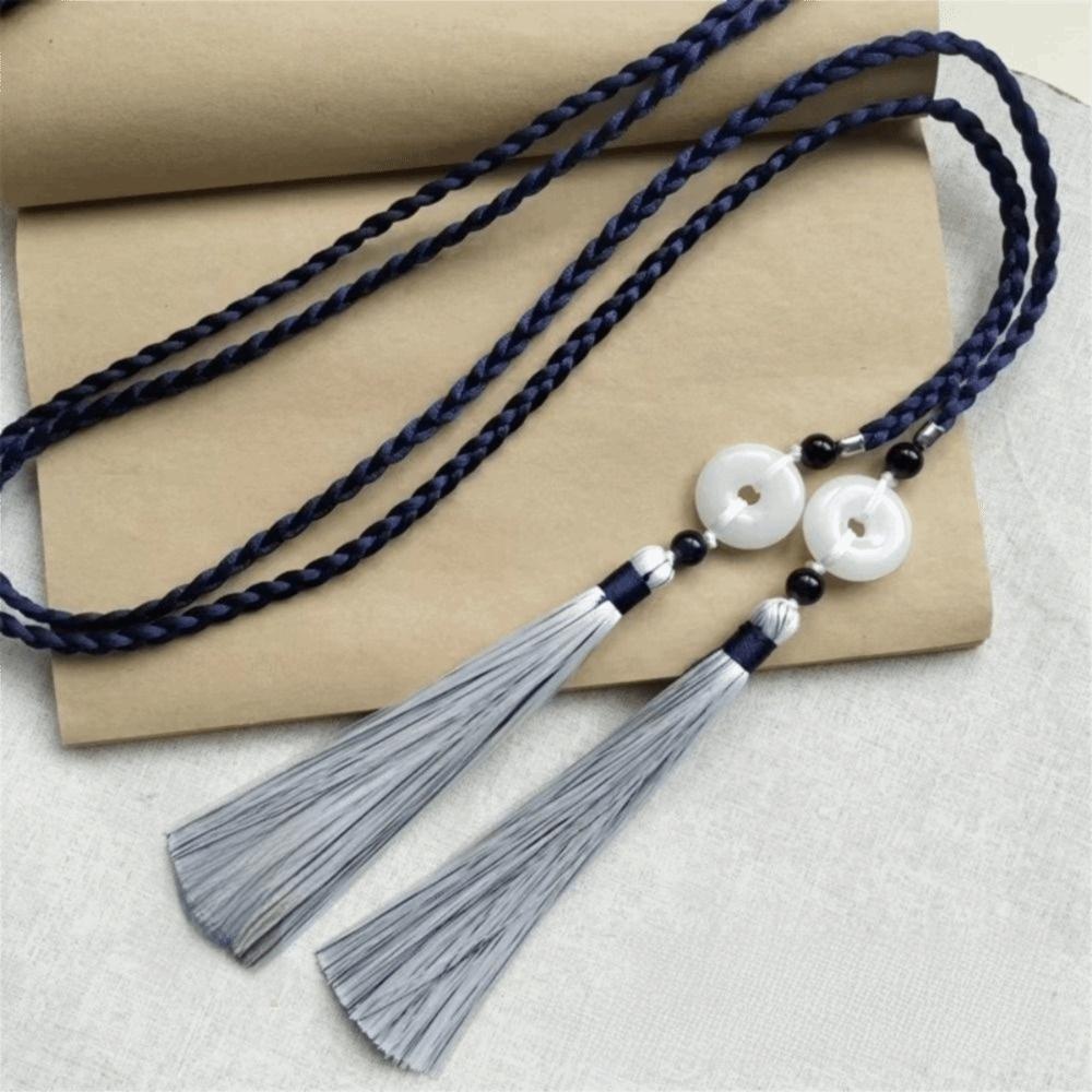 Vintage Handwoven Hanfu Waist Tie Belt Chinese Style Traditional Ping An Pendant Waist Rope Braided Waist Sash for Men Women