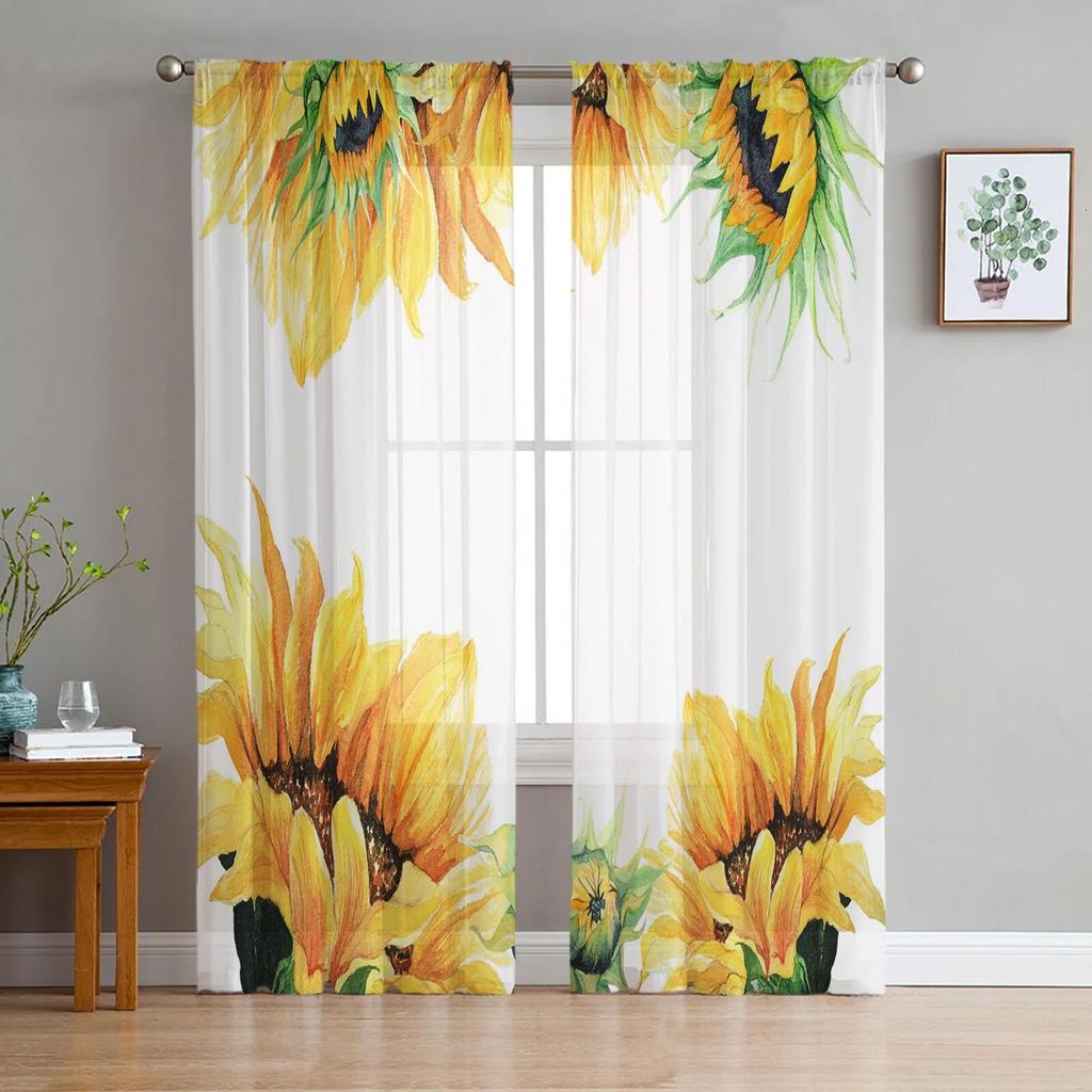 Sonnenblume Blume weiß Tüll Vorhänge für Wohnzimmer Schlafzimmer Dekor Chiffon Sheer Voile Küche Fenster Vorhang