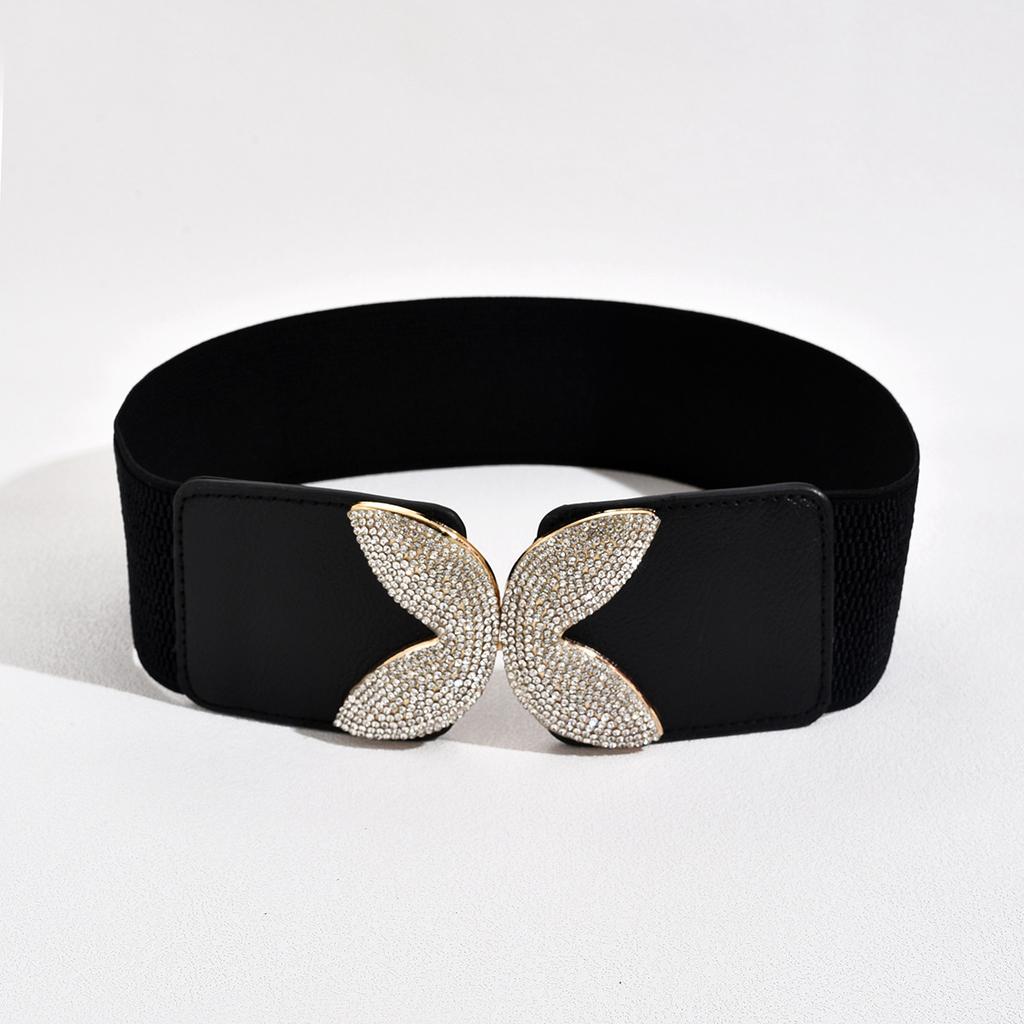 Middle Eastern Women's Dress Angel Wings Inlaid with Diamond Elastic Belt Decorative Casual Wide Waist Seal