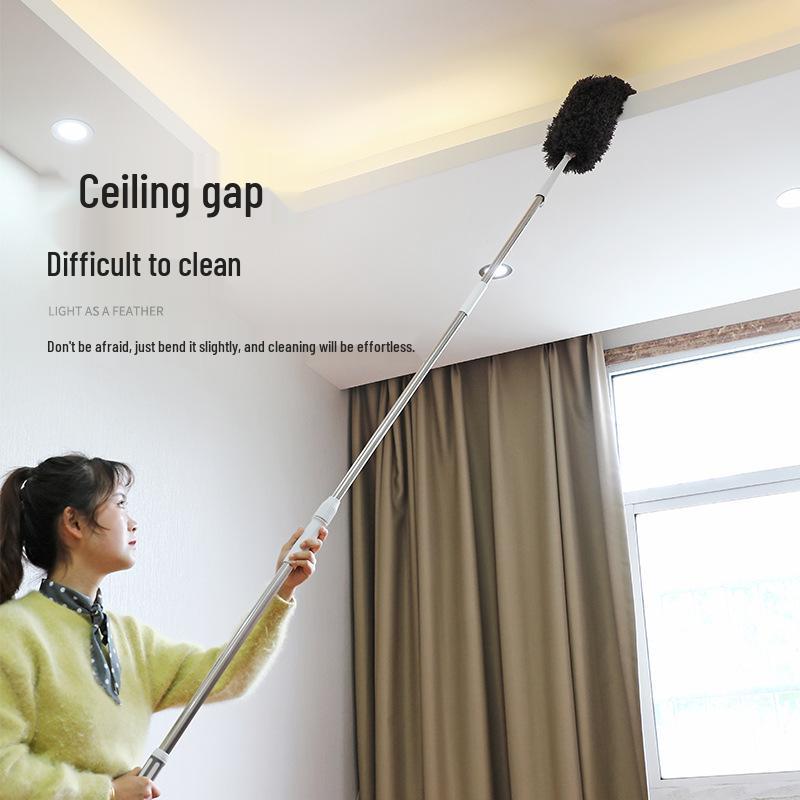 Telescopic Long Handle Electrostatic Chicken Feather Duster for Household Dust and Crevice Cleaning