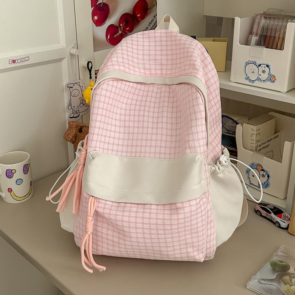 Schoolbag Qingti Milk Green New Korean Version Contrasting Color Plaid Backpack Student Schoolbag Women's Large-capacity Simple Versatile Backpack