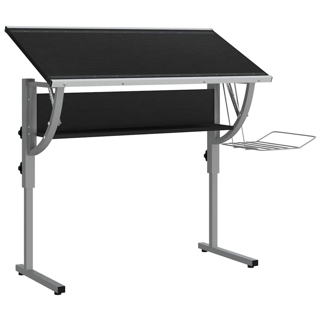 Vidaxl Biurko Kreślarskie, Czarno-Szare, 110X53X(58-87) Cm