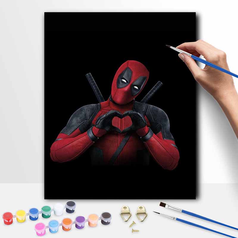 Disney Oil Painting DIY Digital Painting Deadpool Heart Gesture HandPainted Wall Art for the Living Room and Entryway. 20x30cm