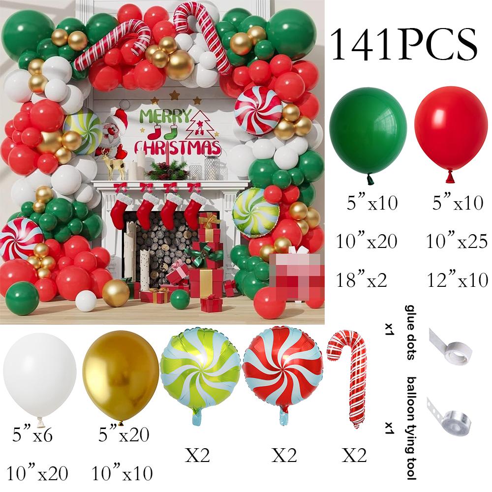 

Christmas Green Balloons Arch Kit Red White Gold Balloon Garland Xmas Candy Cane Foil Globos Christmas Home Birthday Party Decor AS Picture