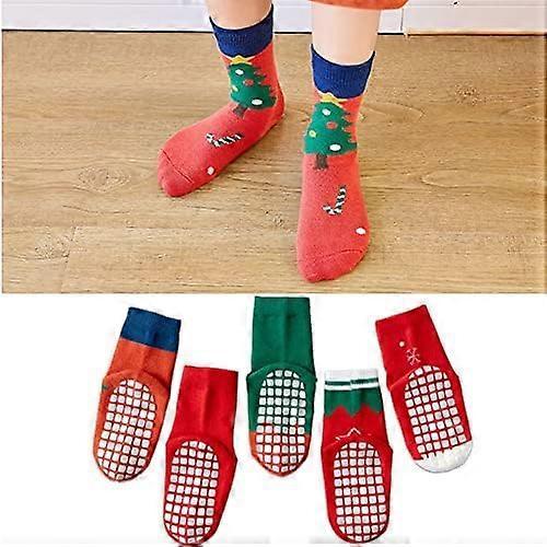 5 Pairs Toddler Baby Christmas Socks Anti Slip Socks Children Anti Slip Socks for Boys Girls SML