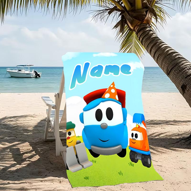 Customizable personalized beach towels Leo the Truck themed designs.Suitable for the beach, yoga, sports;ideal as beach accessories