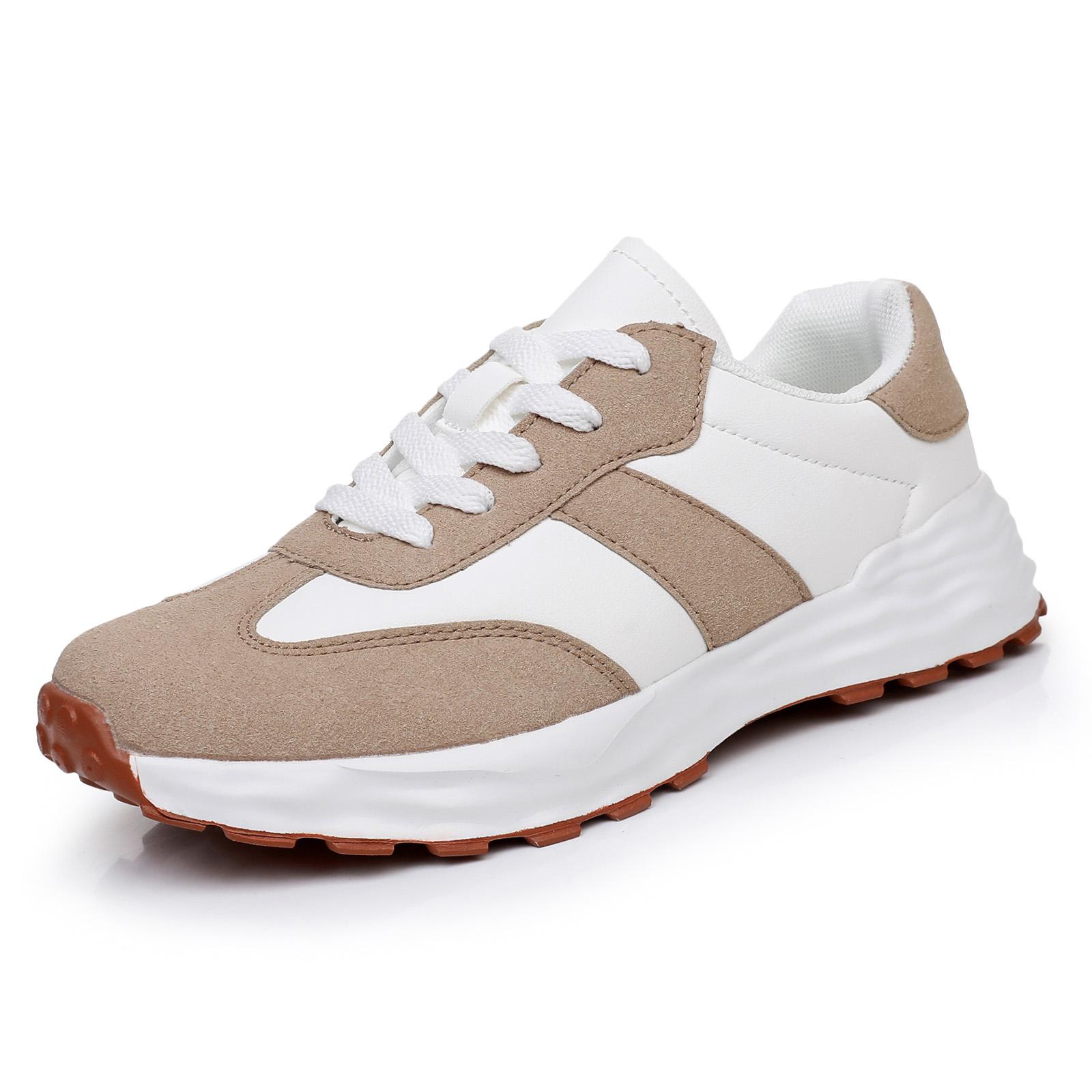

Fashion New Casual Sneakers Women Suede Leather Patchwork Mixed Colors Lace-Up Round Toe Platform Shoes Lady Flats Handmade 42 хаки