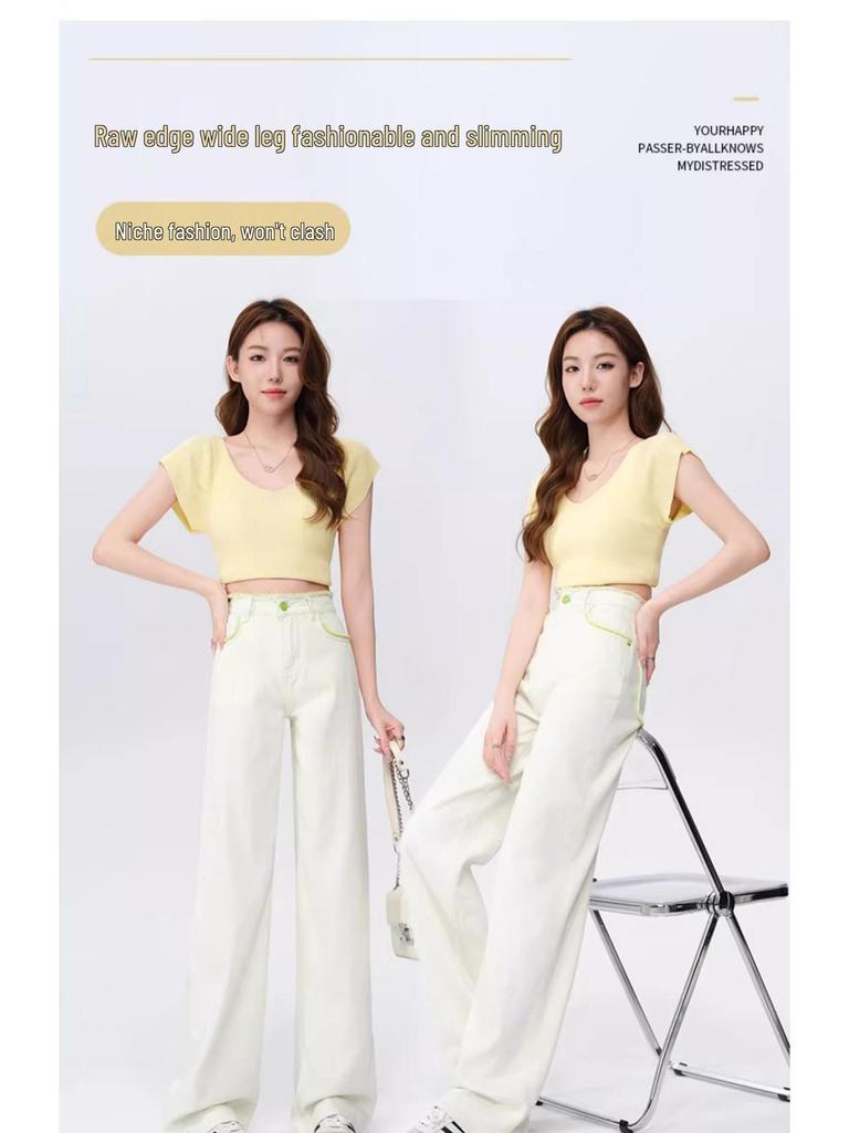 Women's High-Waisted Slim Straight-Leg Tencel Jeans - Summer 2025 Collection, White Wide-Leg Design