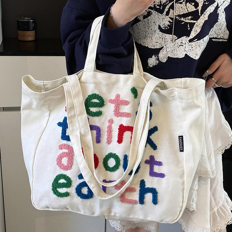 Tote Bag Canvas Bag Women's Large Capacity Korean Lazy Canvas Bag Letters