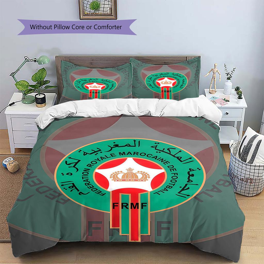 Logo squadra nazionale Marocco Modello Biancheria da letto Decorazione Casa Regalo di Compleanno (1 * copripiumino + 2 * federa, senza nucleo),merchandising per fan.