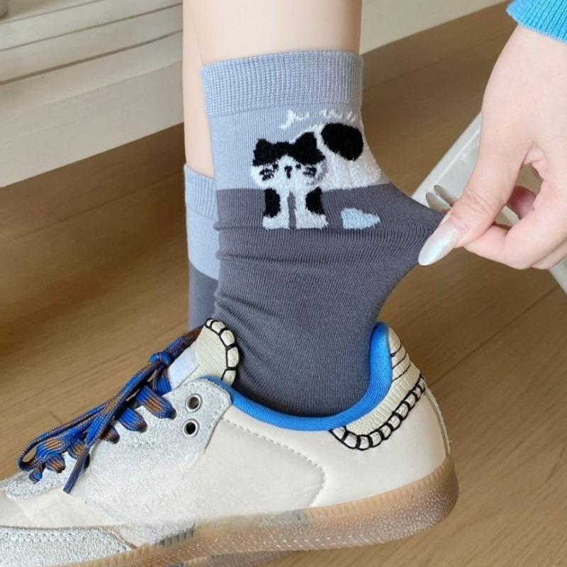 Female Autumn and Winter Warm Cartoon Flocking Small Animal Three Dimensional Hair Ball In The Tube Pile Socks