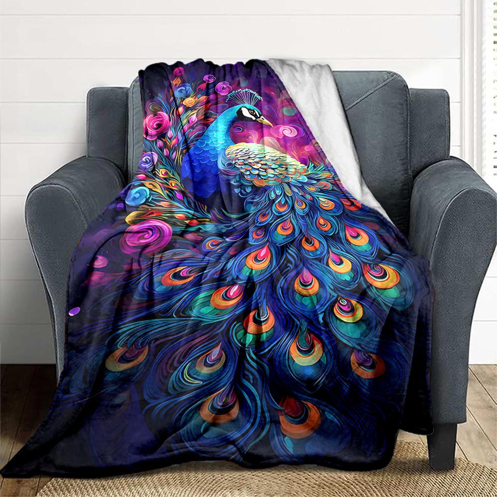 1pc Peacock Feather Blanket Lightweight Blanket Throw Blanket For Sofa, Bed, Travel, Camping, Livingroom, Office Yy251010093
