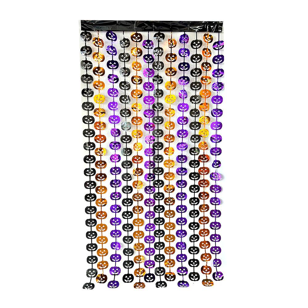 Halloween Plastic Scene Decorative Curtain With Pumpkin Bat Spider For Party Decor And Photo