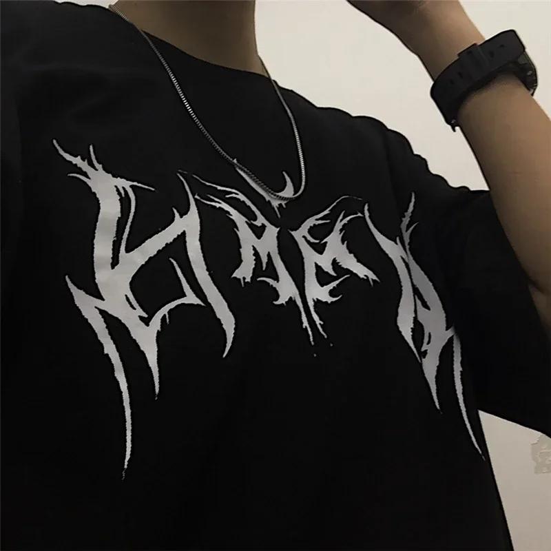 

Женская футболка хип-хоп свободная панк-печать с буквами винтажная женская Harajuku oversize топы с коротким рукавом одежда XL бежевый