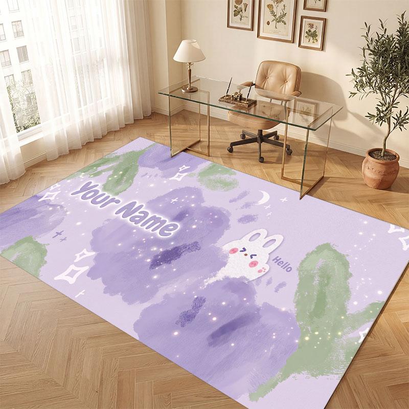 Floral Garden Theme Crystal Velvet Floor Rug Personalized Custom Name Text Warm Carpet Home Decoration