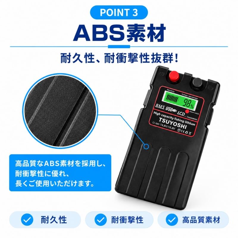 Electric Reel Compatible Super Lithium Battery Charger Set 15000mAh Battery with LCD Battery Level Waterproof and Protection Daiwa/Shimano 14.8V