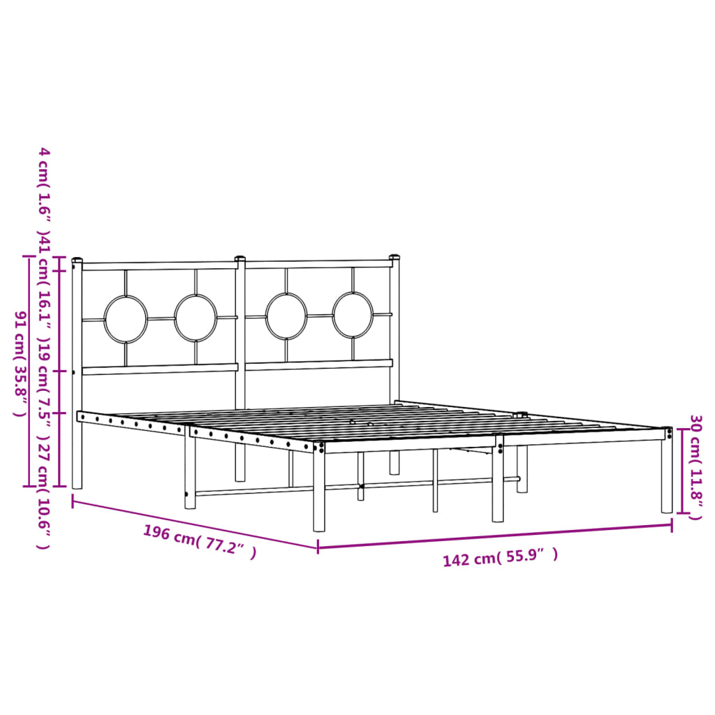 Metal Bed Frame with Headboard White 135 x 190 cm