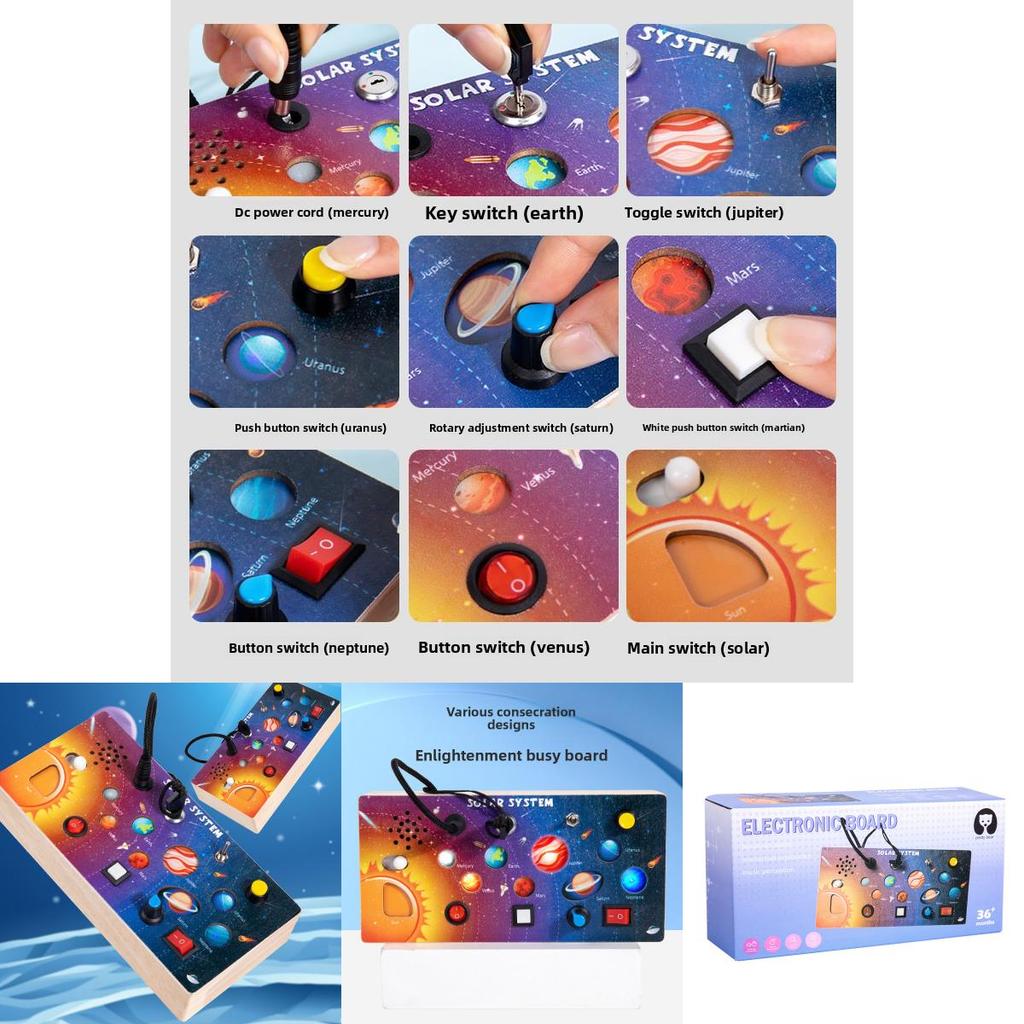 Wooden Solar System Busy Light Circuit Board Educational Toy For Early Learning