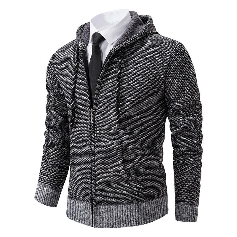 Men S Hooded Cardigan Sweater Thick Knit Outerwear For Winter