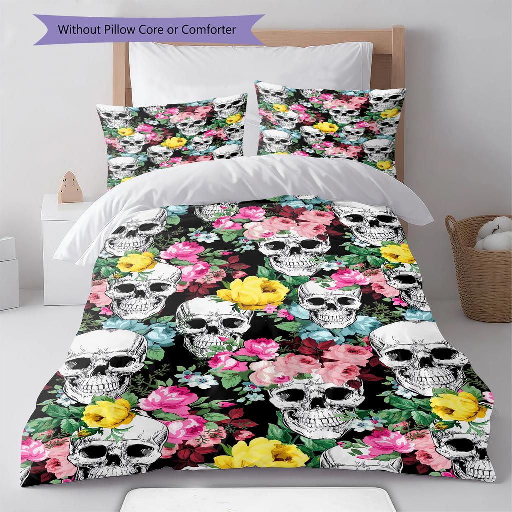 Vintage Skull Pattern Pattern Bedding Quilt Set Quilt Cover Pillowcase Home Decoration Gift (1 * Duvet Cover + 2 * Pillowcase, Without Core)