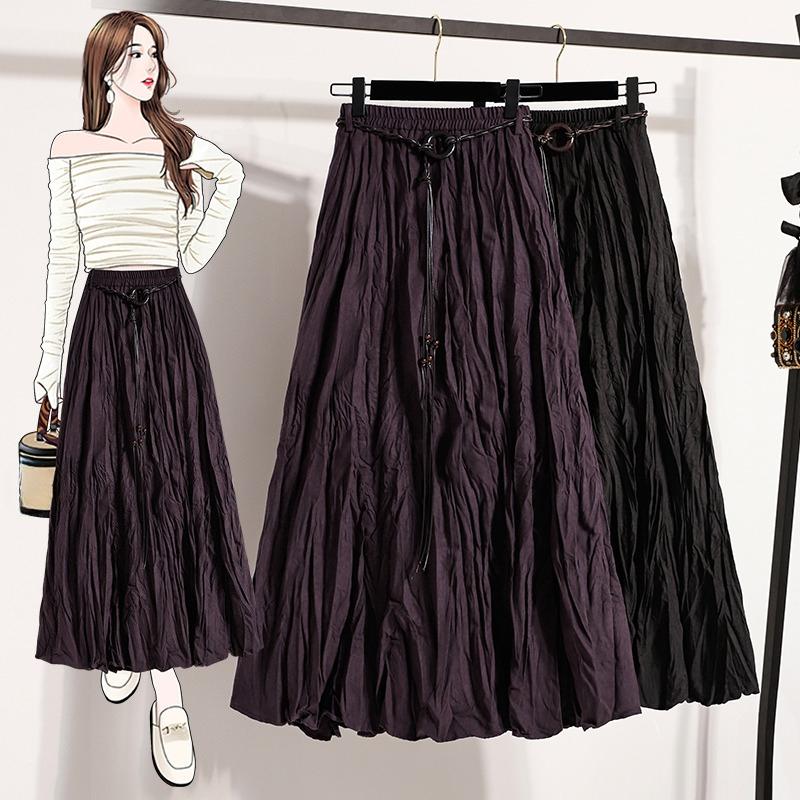 DIMANAF Plus Size Women Long Skirts Loose Casual Elastic Waist Solid Fashion Lady Autumn Clothing 2025